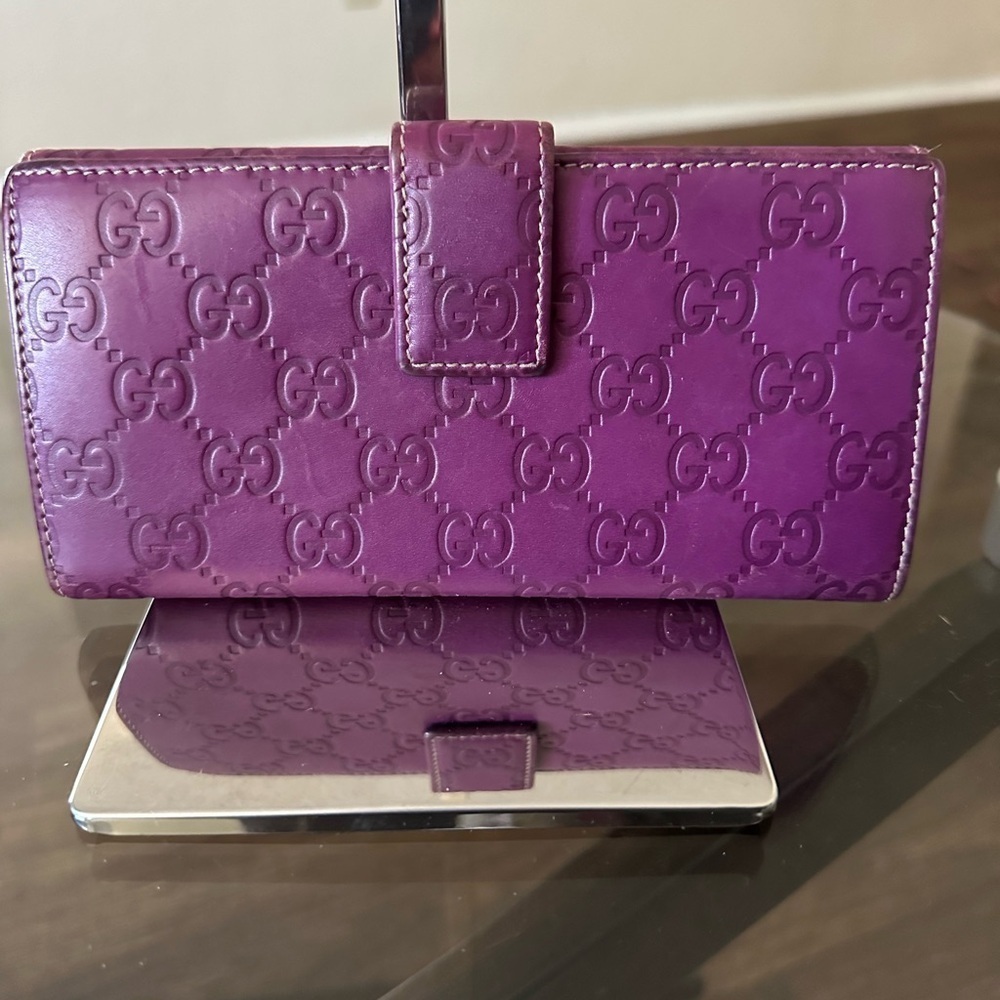 Authentic PURPLE LEATHER GUCCISMA LONG WALLET - Picture 13 of 14